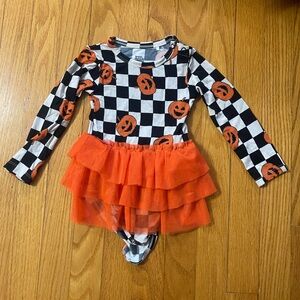 Dream big little co Halloween pumpkin checker tutu bodysuit